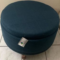 OSP Home Furnishings Alloway Storage Ottoman in Azure Fabric