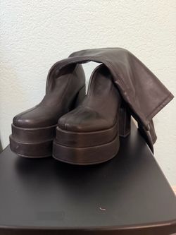 Black Leather Platform Knee-High Boots