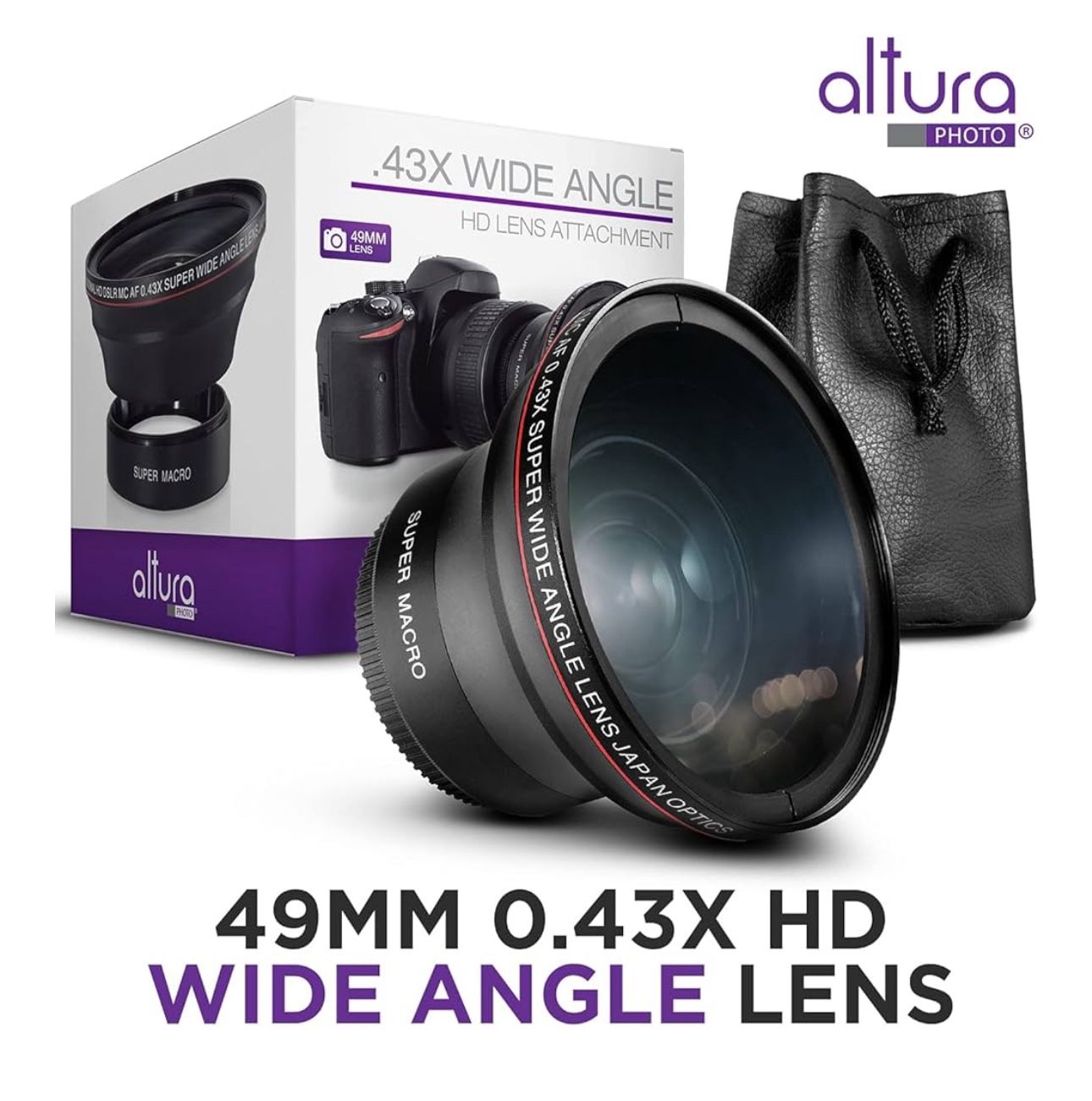 Altura Photo 49MM 0.43x Professional HD Wide Angle Lens (w/Macro Portion) for Canon EOS M50 M M2 M3 M5 M6 Mark II M10 M100 M200 R50 R100 Mirrorless Ca