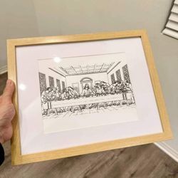 The Last Supper Original Hand Drawn Framed 11x14