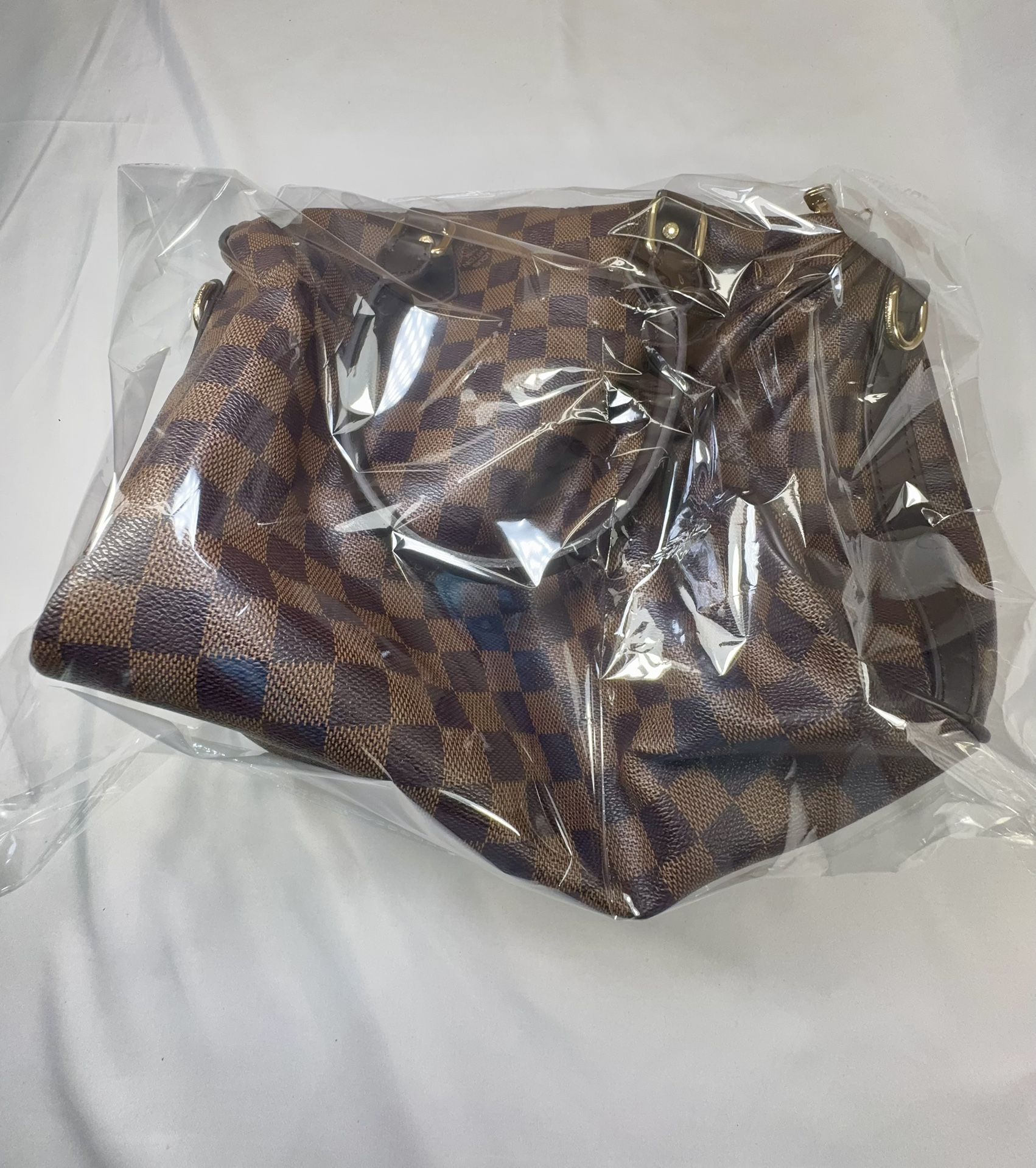 Brown Checkered Speedy Style Handbag