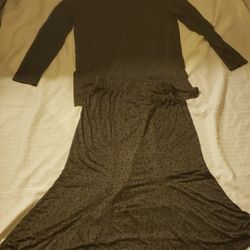 Carole Little 2-Piece Green Floral Long Sleeve Blouse & Skirt (L)
