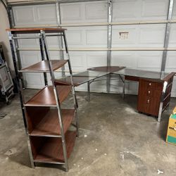 Office Desk Setup With Bookshelf/Cabinet & File Holder