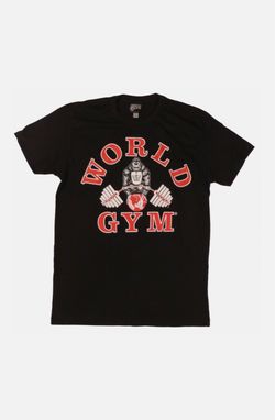 W158 World Gym Muscle Tee Shirt Bodybuilding Training Workout Gym