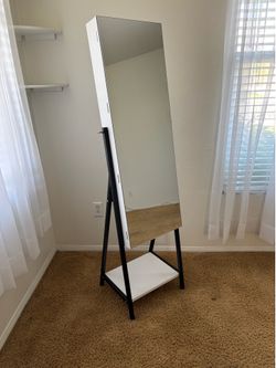 LED mirrored white jewelry cabinet, new!