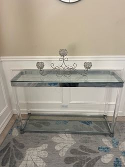Glass and Acrylic Console Table with Chrome Frame