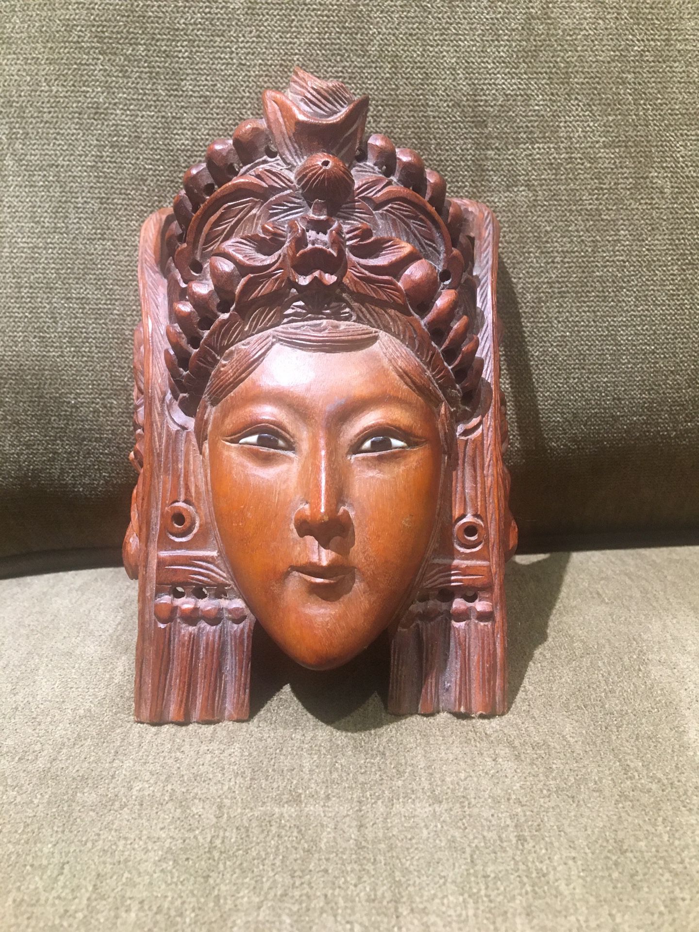 Gorgeous Antique Chinese Empress Rosewood Heavily Carved MASK Inlaid Eyes