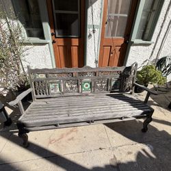 Vintage Wooden Bench with Ceramic Tile