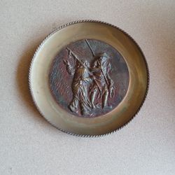 Vtg Brass Relief Hanging Wall Plate Asian Fisherman Scene