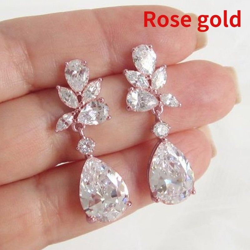 "925 Silver Color Leaf CZ Bridal Earrings For Women, HA4039
