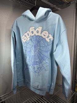Sp5der Web Graphic Pullover Hoodie Light Blue