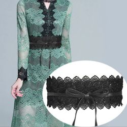 Black Lace Leather Band Wide Belt Gift 