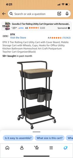 New in box DTK black metal utility cart with lid