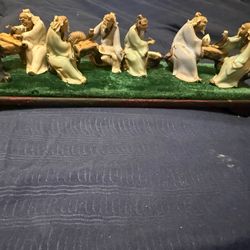 Set of 7 Antique 1920s Chinese Hand-Painted Mud Figures Seated Wise Men Elders