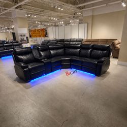 Leather Power Recliner Sectional Sofa with LED |Brand New | Delivery Available