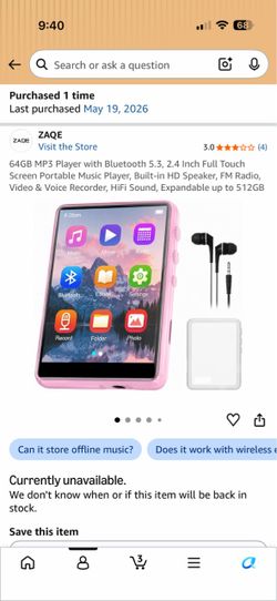 ZAQE 64GB MP3 Player with Bluetooth 5.3