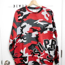 SUPREME/ NIKE ARC CREWNECK RED CAMO/ SIZE LARGE SS22 WEEK 14/ (IN HAND AUTHENTIC