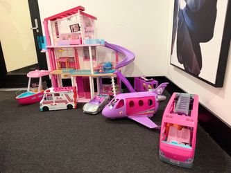 Barbie House, boat, ambulance, plane, camper, car and food truck