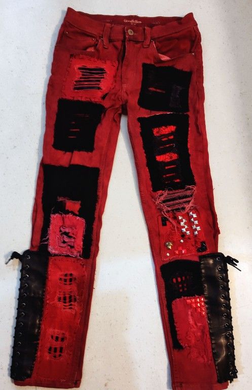 Red Custom Punk Rock Stage Jeans
