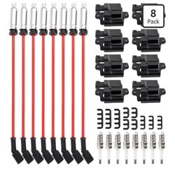 UF-271 Set of 8 Square Ignition Coil & 41-962 Spark Plug and Red Wire Set Compatible with Chevrolet Avalanche Silverado Suburban GMC Hummer H2 Savana 