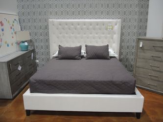 JGW Upholstered Beds King Upholstered Bed - Ivory | Headboard
