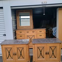 Dresser With Mirror And Two Matching Nightstands 