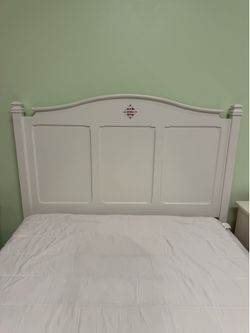 Crate and Barrel full size bed with mattress and nightstands