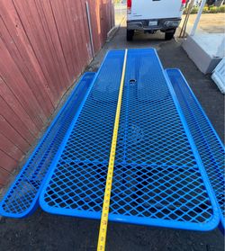 8 ft. Blue Rectangular Outdoor Steel Picnic Table with Seat and Umbrella Pole