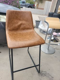 Brown Faux Leather Bar Stool with Metal Frame