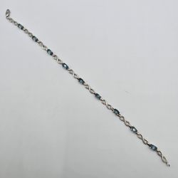 925 Sterling Silver Blue Stone Infinity Link Bracelet 7.5" 4.8g