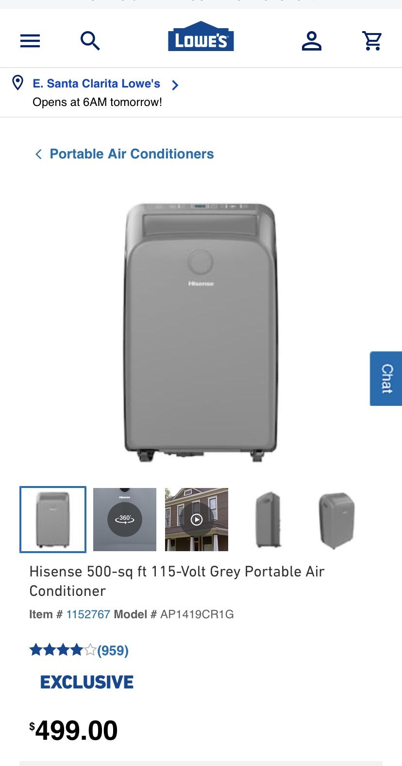 Hisense Portable AC/ FAN 500sq ft.
