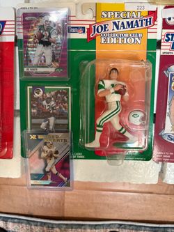 Joe Namath Starting Lineup Collector Club Edition Figure with 3 trading cards.