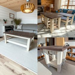 Farmhouse style coffee and side wood tables set