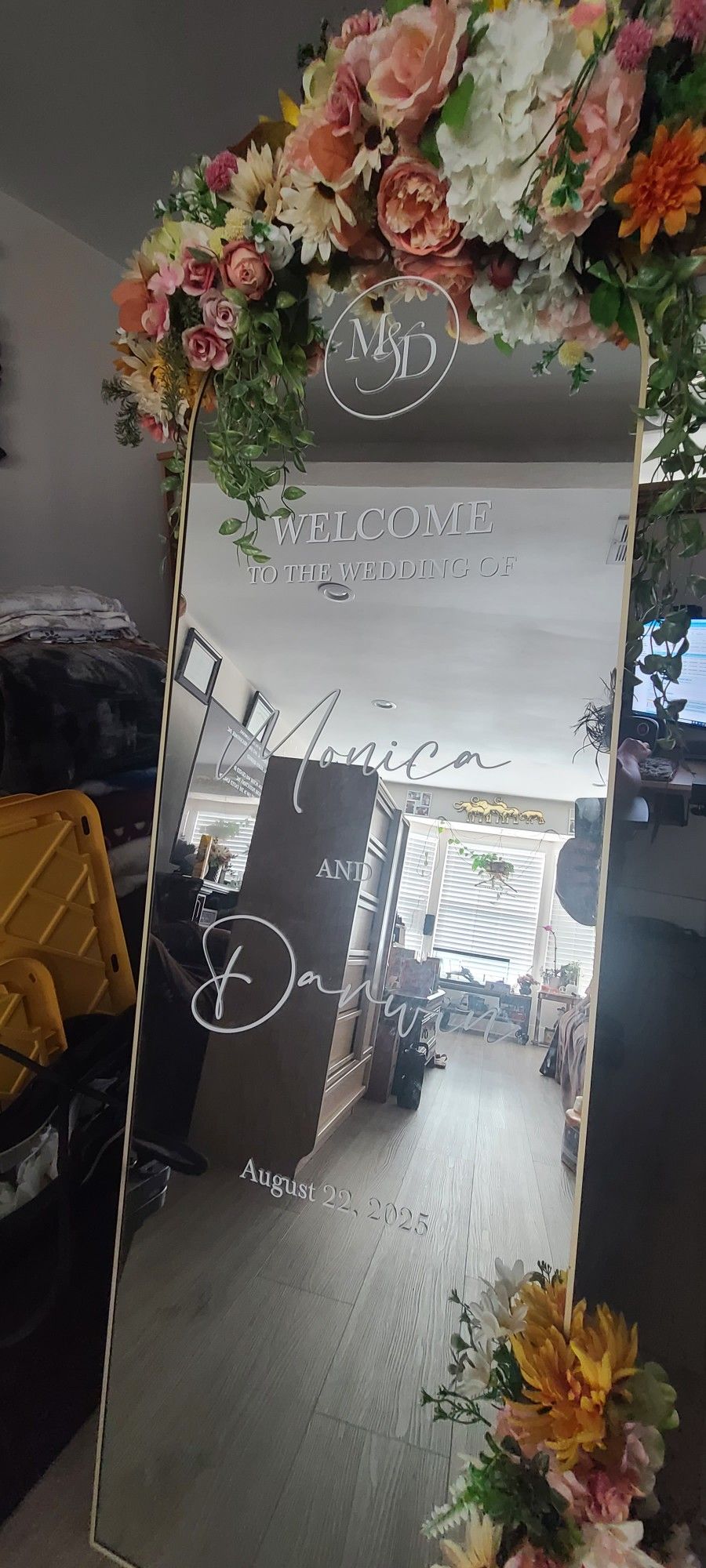 Tall Wedding Mirror With Artificial Flowers