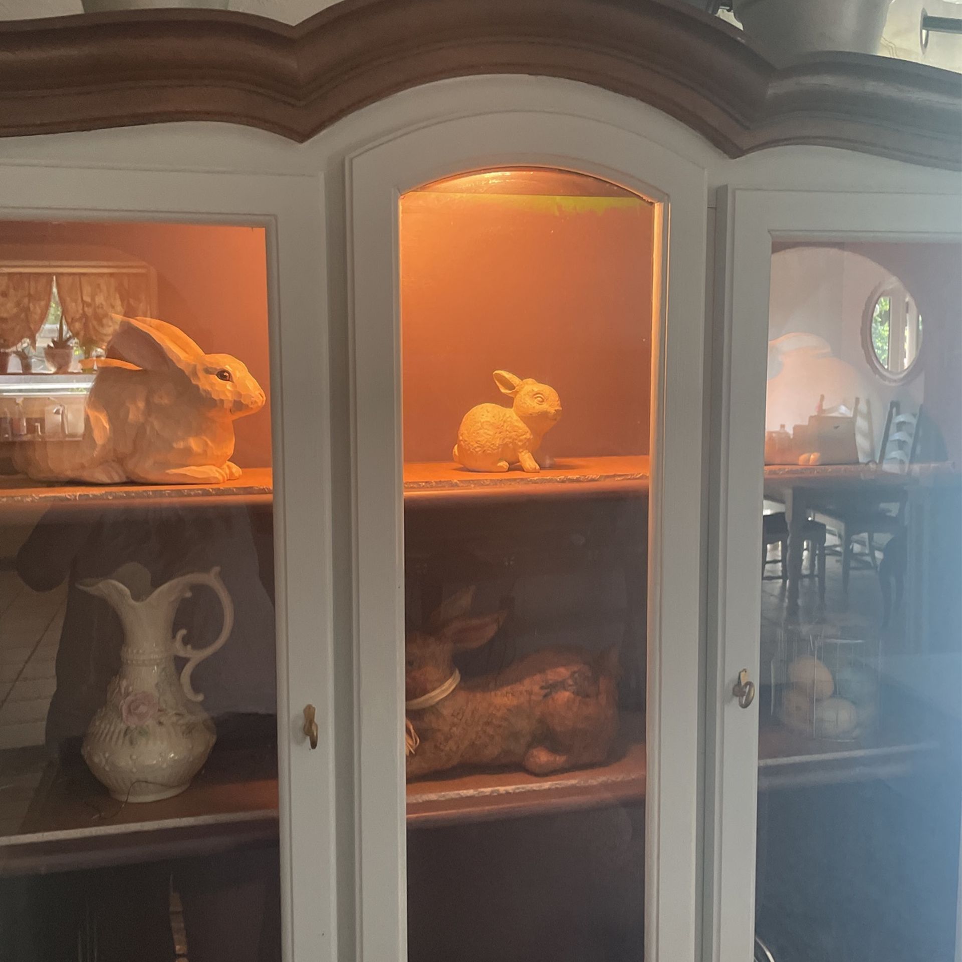 China Cabinet off White and Natural Wood Lights Up Very Pretty