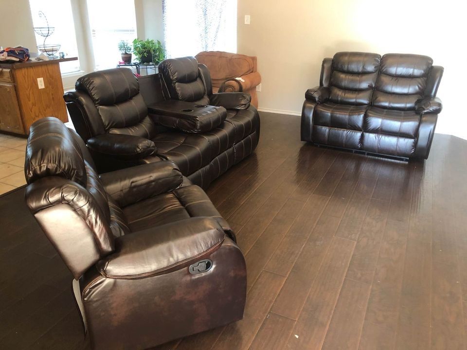 Brand New Leather Recliner Sofa + Loveseat + Chair