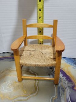 Vintage Small Wood Straw Wicker Doll Arm Chair Toy Home Decor