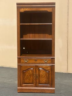 Oak Bookcase Cabinet with Drawer and Doors