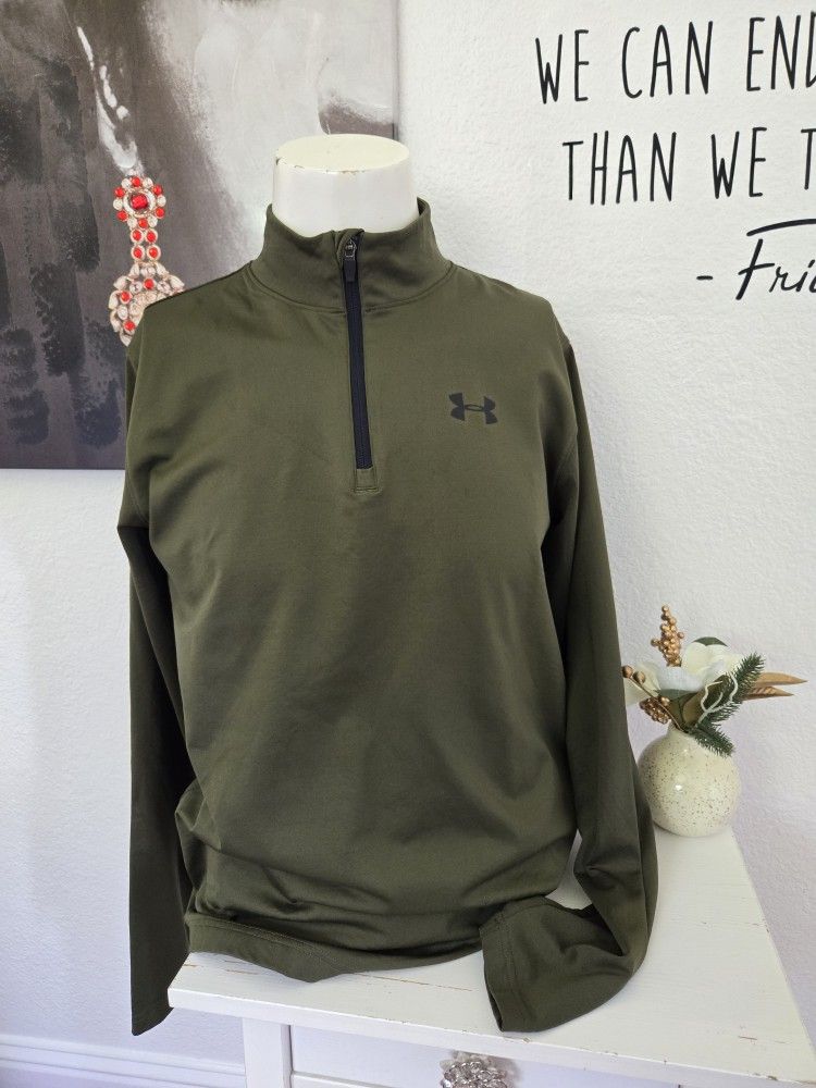 Under Armour Men Coldgear Forest Green Quarter-Zip Sweatshirt Size Large Fitted 