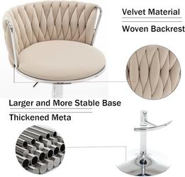 Cinxzar Velvet Bar Stools Set of 2, Swivel Counter Height Bar Stools with Back, Adjustable Woven Barstools for Kitchen Island, Pub, Club (Beige  Produ