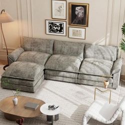 L-Shaped Sofa Couch With Reversible Chaise And Movable Ottoman