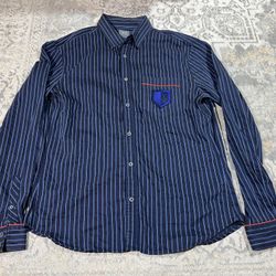 Armani Exchange Men Size L Button-Up Long Sleeve Shirt Striped Blue 