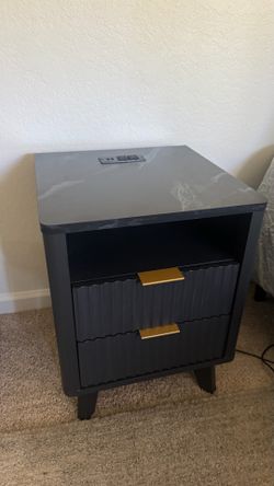 Black Marble Top 2 Drawer Nightstand