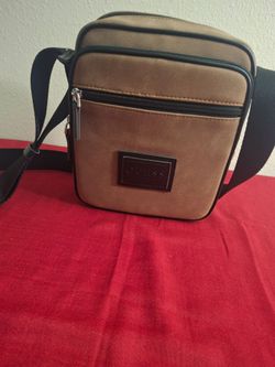 GUESS Men's Brown/Black Zip Crossbody Bag, Adjustable Strap, Travel Casual