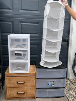 BUNDLE! $25 - Retro Nighstand &Storage Drawer Units and Hanging Closet Organizer Lot