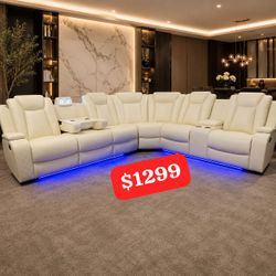 Modern living room reclining sectional sofa with led light