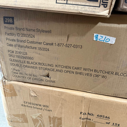 StyleWell Glenville Black Rolling Kitchen Cart with Butcher Block Top, Double-Drawer Storage, and Open Shelves (36" W)