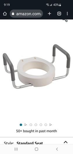 Drive Medical 12402 Premium Raised Toilet Seat with Removable Metal Arms, Standard Seat, White