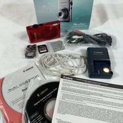 Canon PowerShot ELPH 300 HS 12.1MP Red Digital Camera Bundle - Tested Working