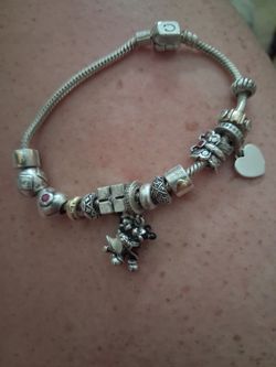 Pandora Charm Bracelet w/14 Silver & Gold